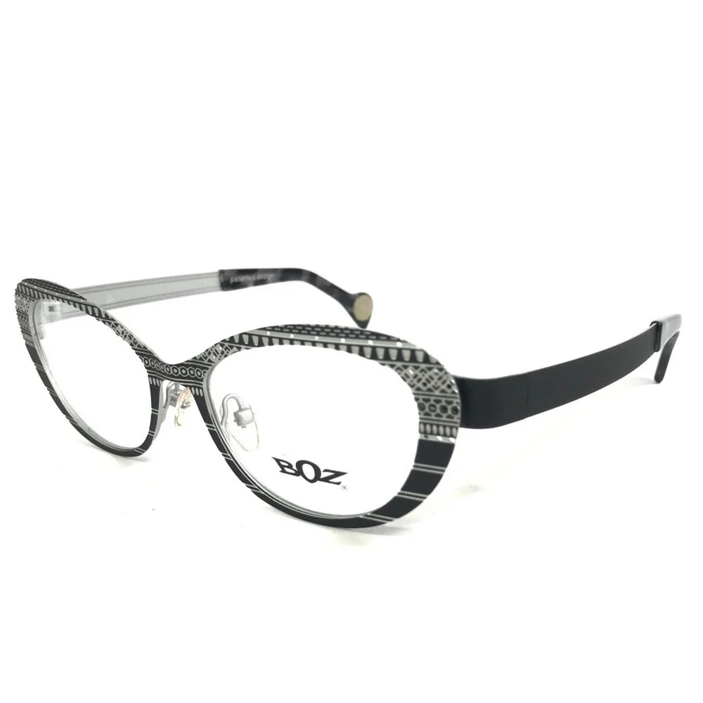 BOZ Eyeglasses Frames ZAZIE 0010 Black White Silver Cat Eye Patterned 51-16-135